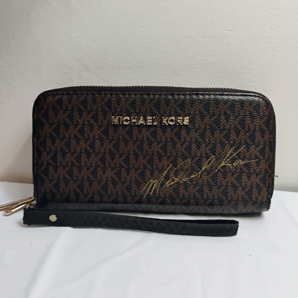 Michael Kors Black and Brown Monogram Wallet